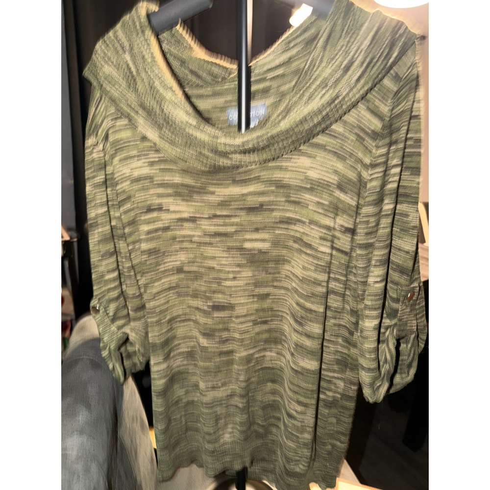 Covington Cowl Neck Marled Knit Sweater Top Green Beige Women's‎ Size L